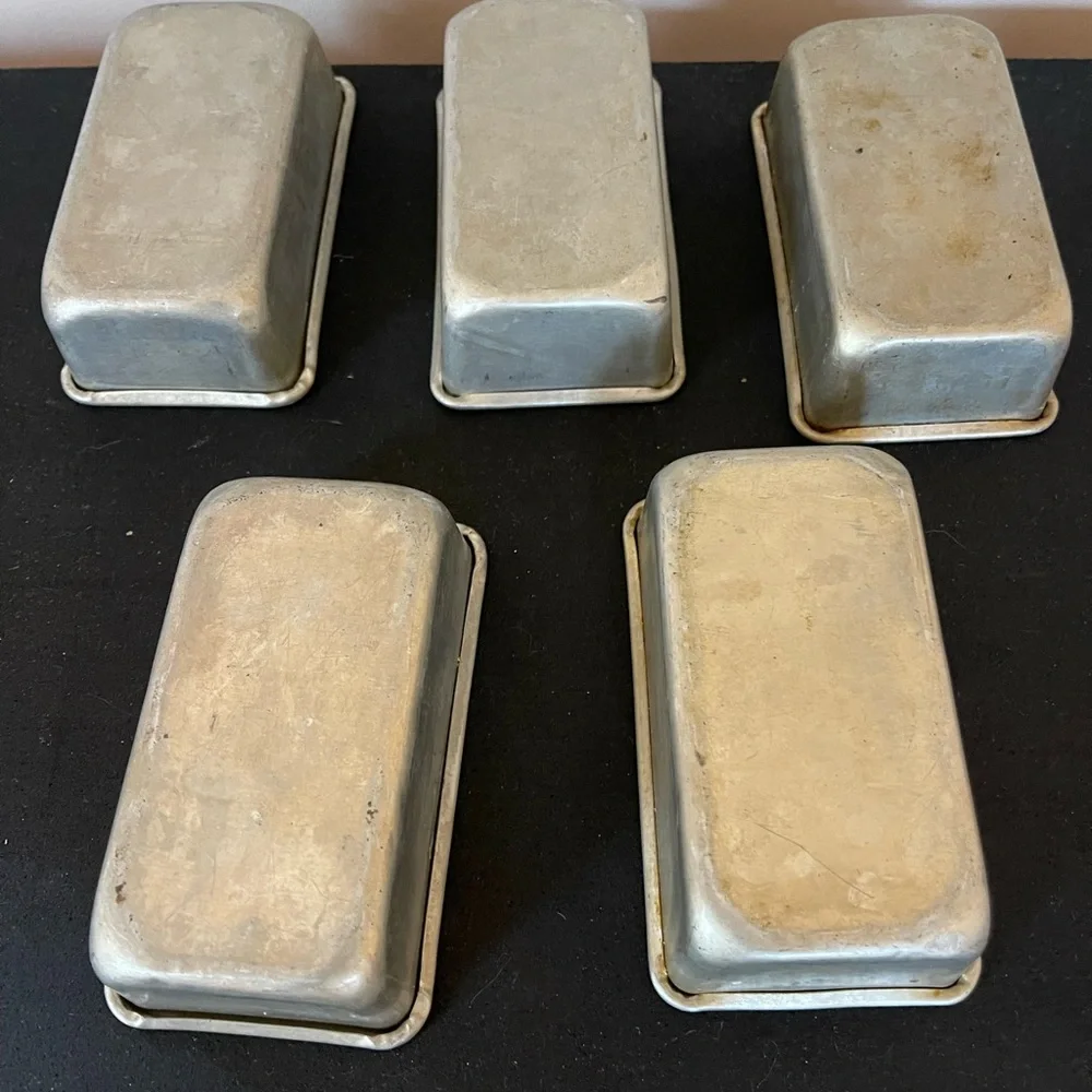 5 Vintage Aluminum Mini Baking Loaf Pans Small Stacking Cake Dessert Bakers Oven - Picture 4 of 6